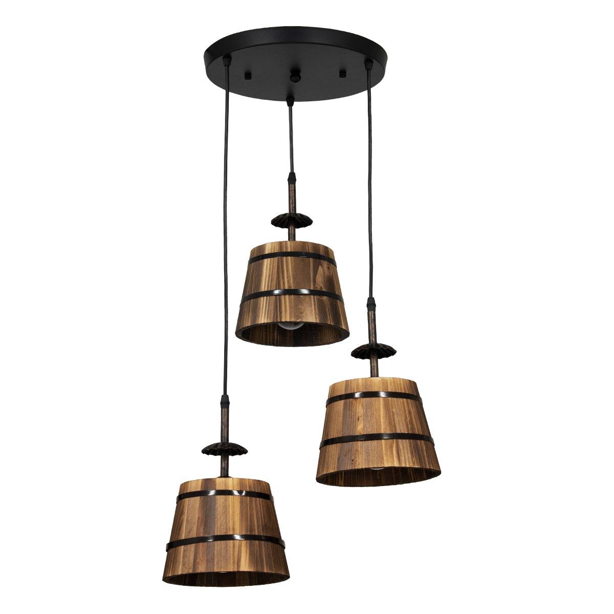 GloboStar® CEBU 00888 ΣΕΤ Vintage Κρεμαστό Φωτιστικό Οροφής Τρίφωτο Μεταλλικό Ξύλινο Φ40 x Y210cm - ledmania.gr