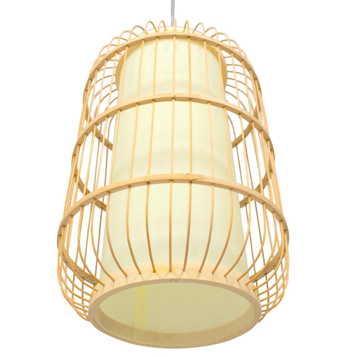 GloboStar® DE PARIS 00893 Vintage Κρεμαστό Φωτιστικό Οροφής Μονόφωτο Μπεζ Ξύλινο Bamboo Φ25 x Υ42cm - ledmania.gr