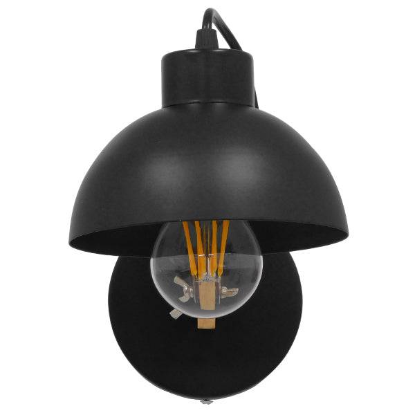 GloboStar® GRANT 00902 Μοντέρνο Φωτιστικό Τοίχου Απλίκα Μονόφωτο Μαύρο με Ξύλινο Βραχίονα Μεταλλικό Φ15 x Y12cm - ledmania.gr