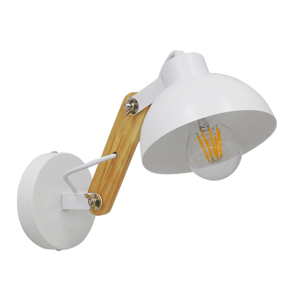GloboStar® GRANT 00903 Μοντέρνο Φωτιστικό Τοίχου Απλίκα Μονόφωτο Λευκό με Ξύλινο Βραχίονα Μεταλλικό Φ15 x Y12cm - ledmania.gr