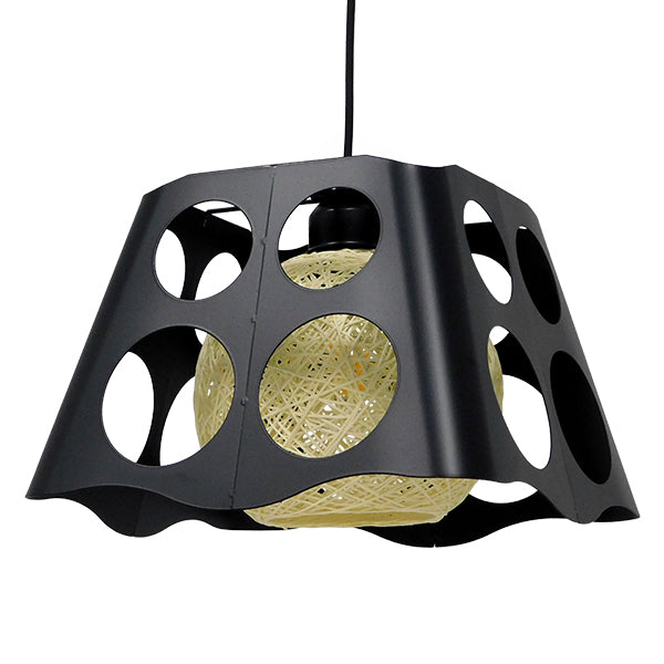GloboStar® CARTER 00962 Μοντέρνο Industrial Κρεμαστό Φωτιστικό Οροφής Μονόφωτο Μαύρο με Εκρού Μεταλλικό Πλέγμα Μ28 x Π28 x Υ22cm - ledmania.gr