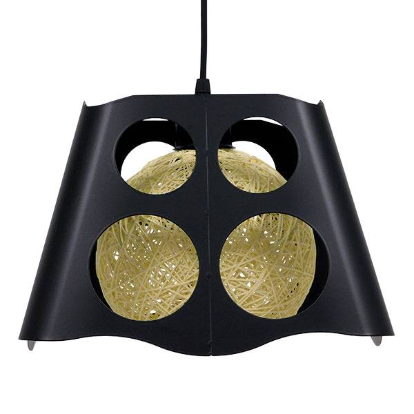 GloboStar® CARTER 00962 Μοντέρνο Industrial Κρεμαστό Φωτιστικό Οροφής Μονόφωτο Μαύρο με Εκρού Μεταλλικό Πλέγμα Μ28 x Π28 x Υ22cm - ledmania.gr