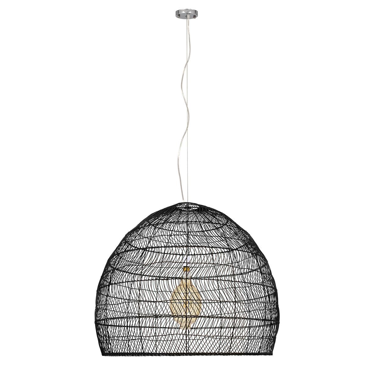 GloboStar® MALIBU 00966 Vintage Κρεμαστό Φωτιστικό Οροφής Μονόφωτο Μαύρο Ξύλινο Bamboo Φ100 x Y86cm - ledmania.gr