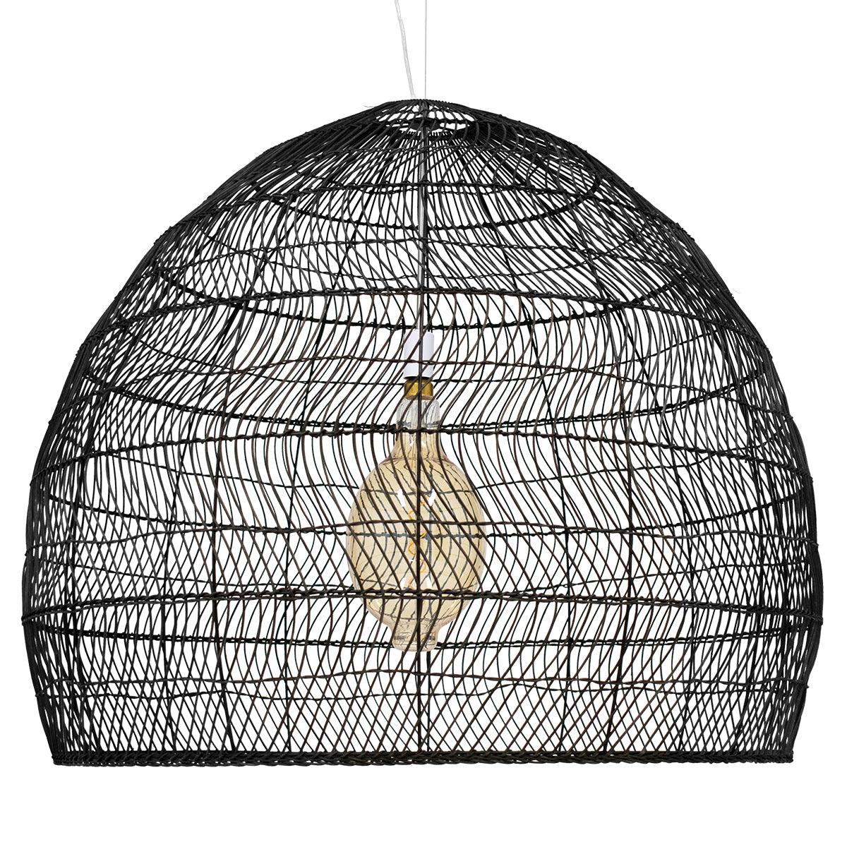 GloboStar® MALIBU 00966 Vintage Κρεμαστό Φωτιστικό Οροφής Μονόφωτο Μαύρο Ξύλινο Bamboo Φ100 x Y86cm - ledmania.gr