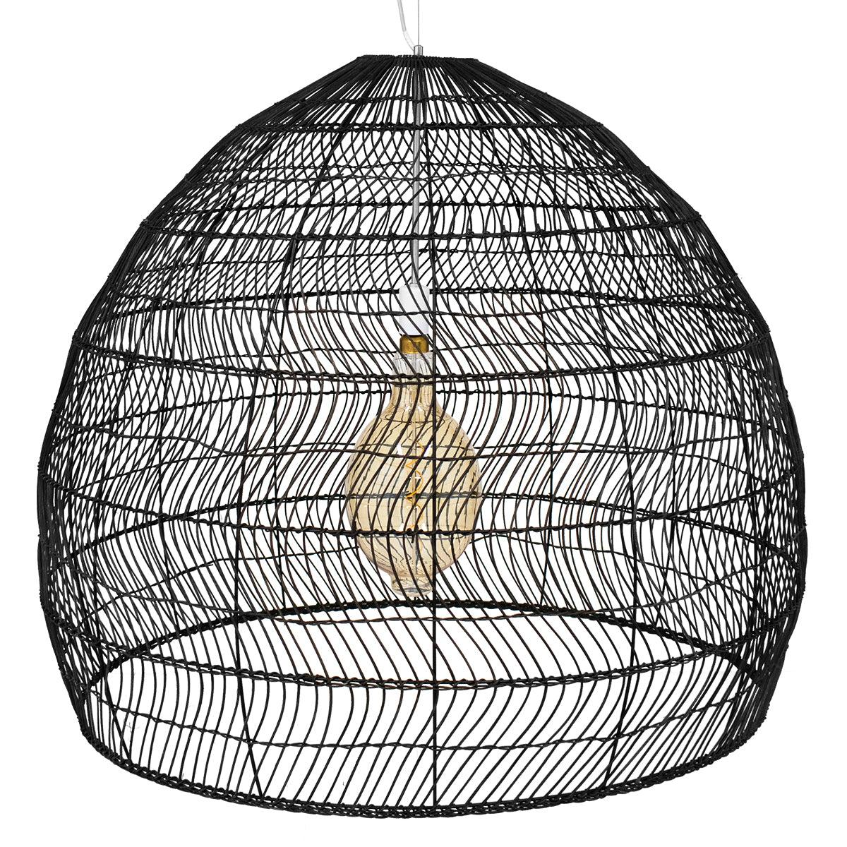 GloboStar® MALIBU 00966 Vintage Κρεμαστό Φωτιστικό Οροφής Μονόφωτο Μαύρο Ξύλινο Bamboo Φ100 x Y86cm - ledmania.gr