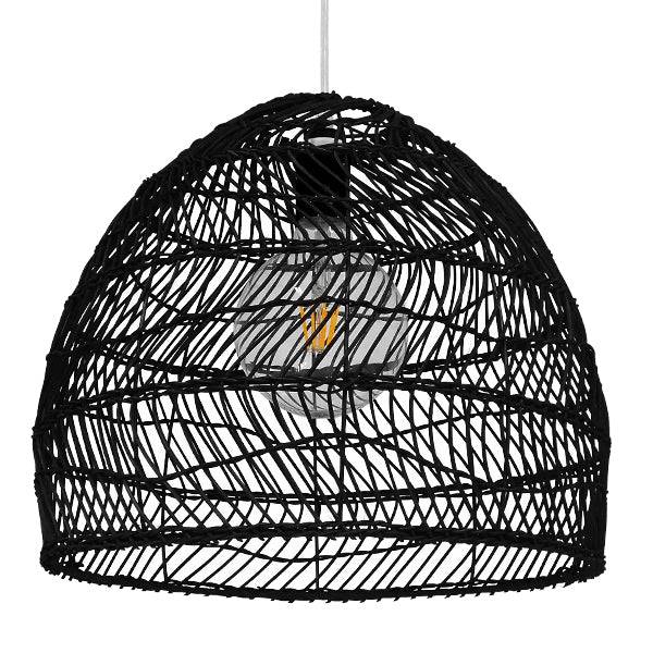 GloboStar® MALIBU 00969 Vintage Κρεμαστό Φωτιστικό Οροφής Μονόφωτο Μαύρο Ξύλινο Bamboo Φ40 x Y35cm - ledmania.gr