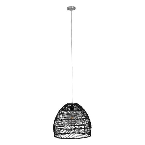 GloboStar® MALIBU 00969 Vintage Κρεμαστό Φωτιστικό Οροφής Μονόφωτο Μαύρο Ξύλινο Bamboo Φ40 x Y35cm - ledmania.gr