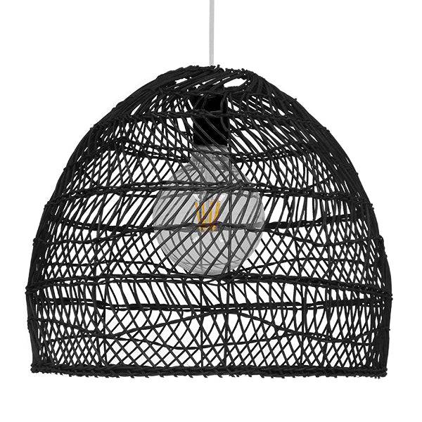 GloboStar® MALIBU 00969 Vintage Κρεμαστό Φωτιστικό Οροφής Μονόφωτο Μαύρο Ξύλινο Bamboo Φ40 x Y35cm - ledmania.gr