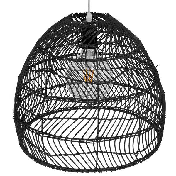 GloboStar® MALIBU 00969 Vintage Κρεμαστό Φωτιστικό Οροφής Μονόφωτο Μαύρο Ξύλινο Bamboo Φ40 x Y35cm - ledmania.gr