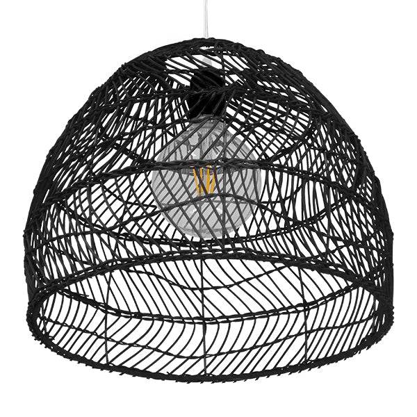GloboStar® MALIBU 00969 Vintage Κρεμαστό Φωτιστικό Οροφής Μονόφωτο Μαύρο Ξύλινο Bamboo Φ40 x Y35cm - ledmania.gr
