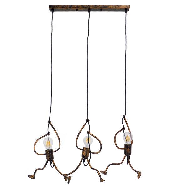 GloboStar® LITTLE MAN 00979 SET Μοντέρνο Κρεμαστό Φωτιστικό Οροφής Τρίφωτο Καφέ Σκουριά Μεταλλικό Μ70 x Π10 x Υ105cm - ledmania.gr