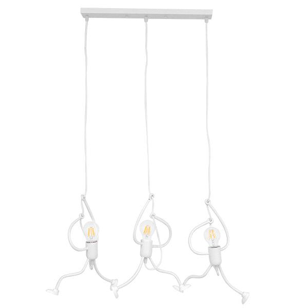 GloboStar® LITTLE MAN 00981 SET Μοντέρνο Κρεμαστό Φωτιστικό Οροφής Τρίφωτο Λευκό Μεταλλικό Μ70 x Π10 x Υ105cm - ledmania.gr