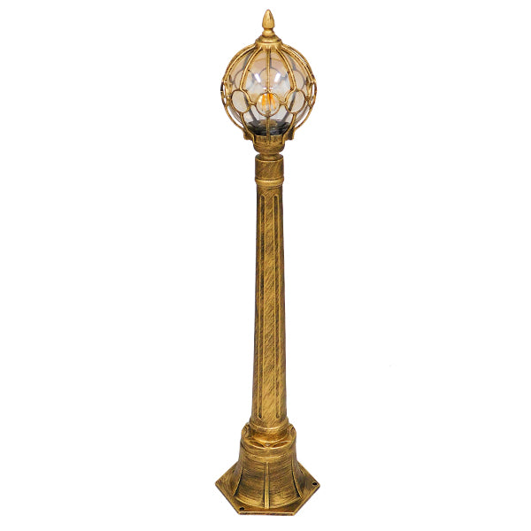 GloboStar® ETOILE 00985 Vintage Φωτιστικό Δαπέδου Μονόφωτο 1 x E27 Μπρονζέ Χρυσό Μεταλλικό Πλέγμα με Μελί Γυάλινη Μπάλα D18 x H102cm - ledmania.gr
