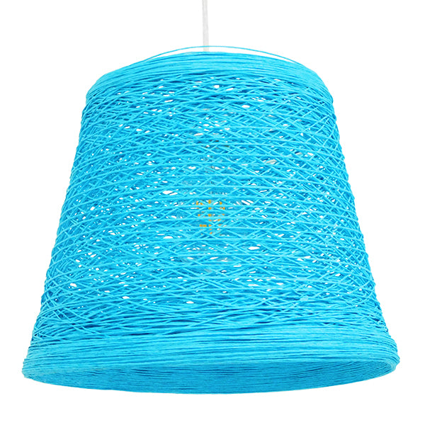 GloboStar® PLAYROOM 00995 Vintage Κρεμαστό Φωτιστικό Οροφής Μονόφωτο Θαλασσί Ξύλινο Ψάθινο Rattan Φ32 x Υ27cm - ledmania.gr