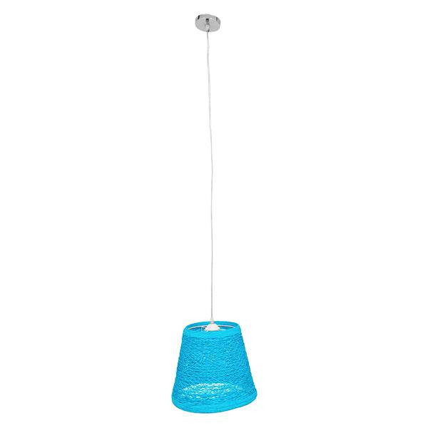 GloboStar® PLAYROOM 00995 Vintage Κρεμαστό Φωτιστικό Οροφής Μονόφωτο Θαλασσί Ξύλινο Ψάθινο Rattan Φ32 x Υ27cm - ledmania.gr