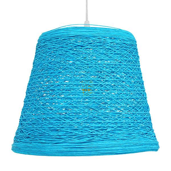 GloboStar® PLAYROOM 00995 Vintage Κρεμαστό Φωτιστικό Οροφής Μονόφωτο Θαλασσί Ξύλινο Ψάθινο Rattan Φ32 x Υ27cm - ledmania.gr