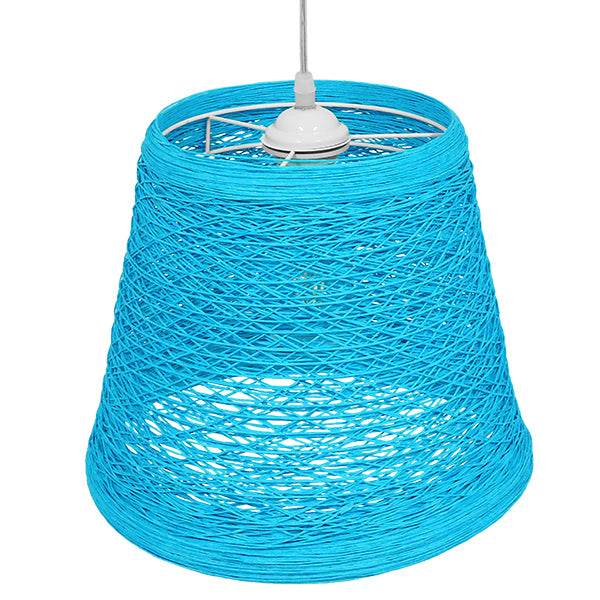GloboStar® PLAYROOM 00995 Vintage Κρεμαστό Φωτιστικό Οροφής Μονόφωτο Θαλασσί Ξύλινο Ψάθινο Rattan Φ32 x Υ27cm - ledmania.gr