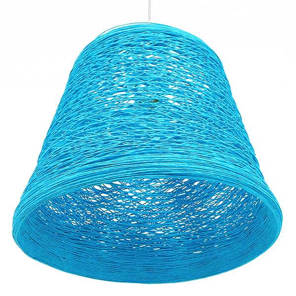 GloboStar® PLAYROOM 00995 Vintage Κρεμαστό Φωτιστικό Οροφής Μονόφωτο Θαλασσί Ξύλινο Ψάθινο Rattan Φ32 x Υ27cm - ledmania.gr