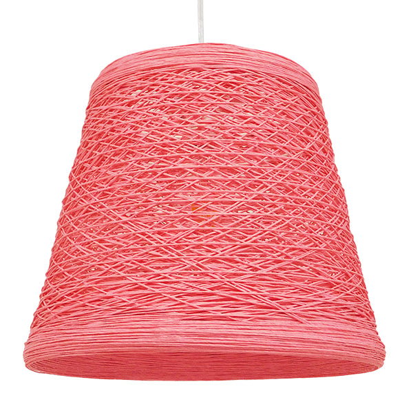 GloboStar® PLAYROOM 00996 Vintage Κρεμαστό Φωτιστικό Οροφής Μονόφωτο Ροζ Ξύλινο Ψάθινο Rattan Φ32 x Υ27cm - ledmania.gr