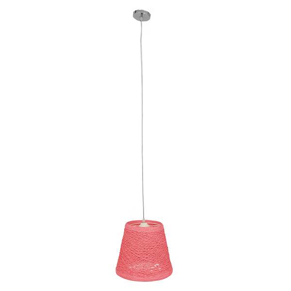 GloboStar® PLAYROOM 00996 Vintage Κρεμαστό Φωτιστικό Οροφής Μονόφωτο Ροζ Ξύλινο Ψάθινο Rattan Φ32 x Υ27cm - ledmania.gr