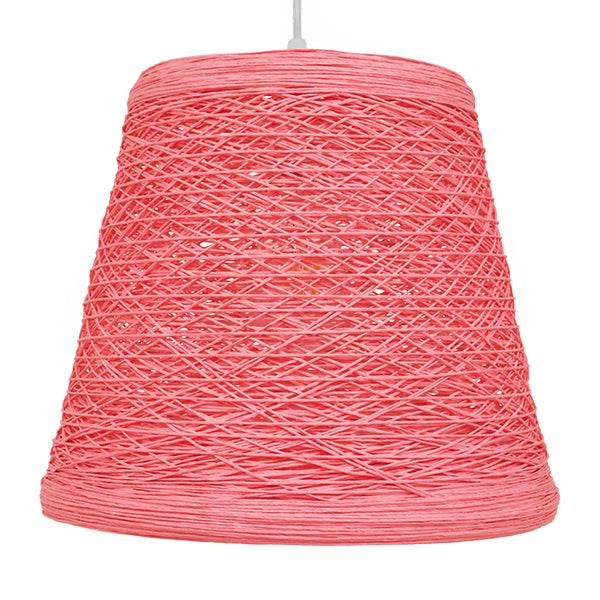 GloboStar® PLAYROOM 00996 Vintage Κρεμαστό Φωτιστικό Οροφής Μονόφωτο Ροζ Ξύλινο Ψάθινο Rattan Φ32 x Υ27cm - ledmania.gr