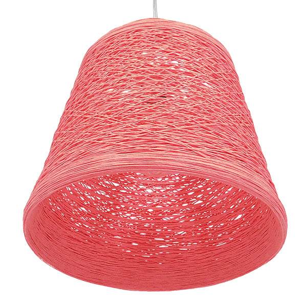 GloboStar® PLAYROOM 00996 Vintage Κρεμαστό Φωτιστικό Οροφής Μονόφωτο Ροζ Ξύλινο Ψάθινο Rattan Φ32 x Υ27cm - ledmania.gr