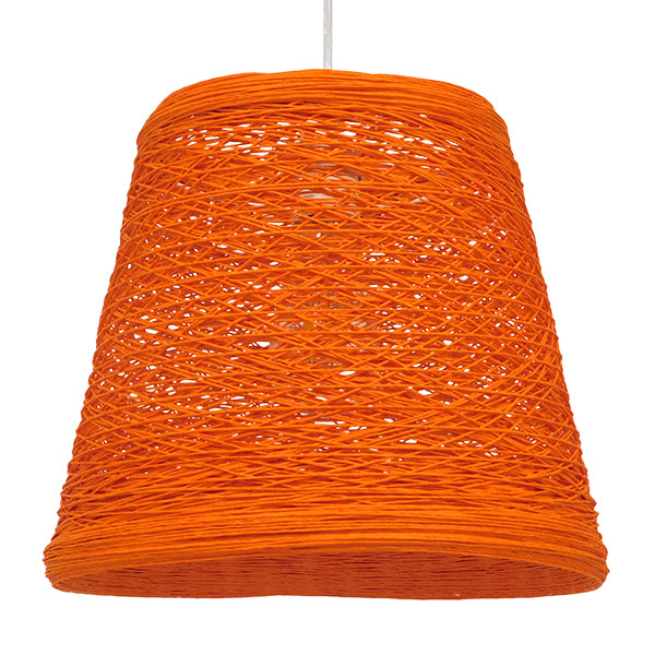 GloboStar® PLAYROOM 00997 Vintage Κρεμαστό Φωτιστικό Οροφής Μονόφωτο Πορτοκαλί Ξύλινο Ψάθινο Rattan Φ32 x Υ27cm - ledmania.gr