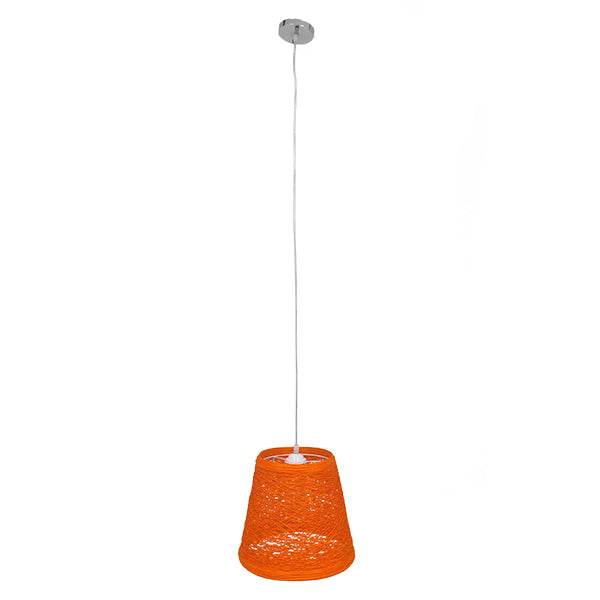 GloboStar® PLAYROOM 00997 Vintage Κρεμαστό Φωτιστικό Οροφής Μονόφωτο Πορτοκαλί Ξύλινο Ψάθινο Rattan Φ32 x Υ27cm - ledmania.gr