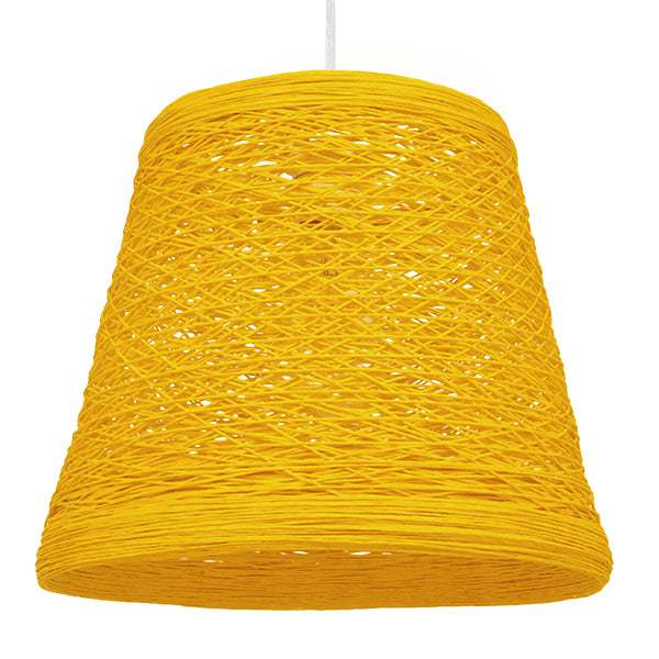 GloboStar® PLAYROOM 00998 Vintage Κρεμαστό Φωτιστικό Οροφής Μονόφωτο Κίτρινο Ξύλινο Ψάθινο Rattan Φ32 x Υ27cm - ledmania.gr