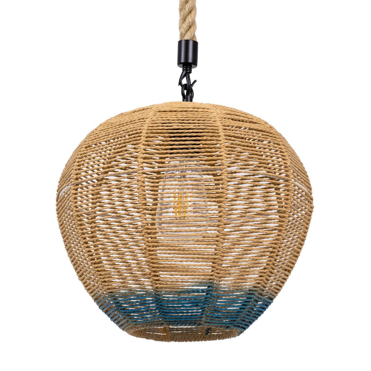 GloboStar® SIMON 00726 Vintage Κρεμαστό Φωτιστικό Οροφής Μονόφωτο Μπεζ - Μπλε Καμπάνα με Σχοινί Φ30 x Υ30cm - ledmania.gr
