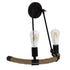 GloboStar® CROWN 01002 Vintage Industrial Φωτιστικό Τοίχου Απλίκα Δίφωτο Μαύρο Μεταλλικό με Μπεζ Σχοινί Μ21.5 x Π41 x Υ47cm - ledmania.gr