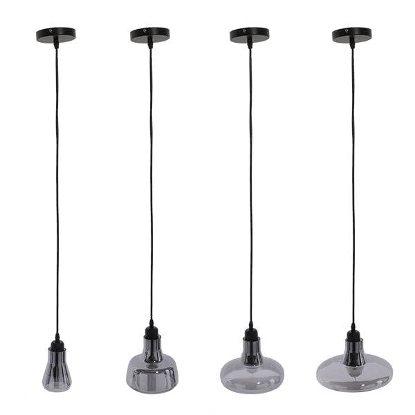 GloboStar® FEMINE 01011 SET 4 Μοντέρνα Κρεμαστά Φωτιστικά Οροφής Γυάλινα Φιμέ Χρωμίου Μονόφωτα Καμπάνα - ledmania.gr