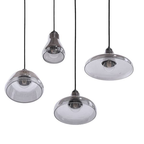 GloboStar® FEMINE 01011 SET 4 Μοντέρνα Κρεμαστά Φωτιστικά Οροφής Γυάλινα Φιμέ Χρωμίου Μονόφωτα Καμπάνα - ledmania.gr