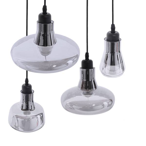 GloboStar® FEMINE 01011 SET 4 Μοντέρνα Κρεμαστά Φωτιστικά Οροφής Γυάλινα Φιμέ Χρωμίου Μονόφωτα Καμπάνα - ledmania.gr