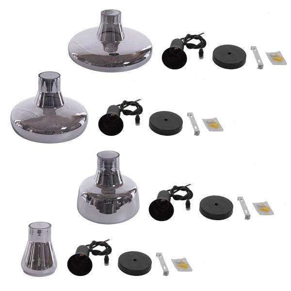 GloboStar® FEMINE 01011 SET 4 Μοντέρνα Κρεμαστά Φωτιστικά Οροφής Γυάλινα Φιμέ Χρωμίου Μονόφωτα Καμπάνα - ledmania.gr