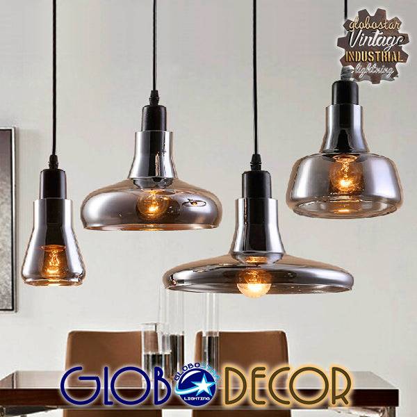 GloboStar® FEMINE 01011 SET 4 Μοντέρνα Κρεμαστά Φωτιστικά Οροφής Γυάλινα Φιμέ Χρωμίου Μονόφωτα Καμπάνα - ledmania.gr