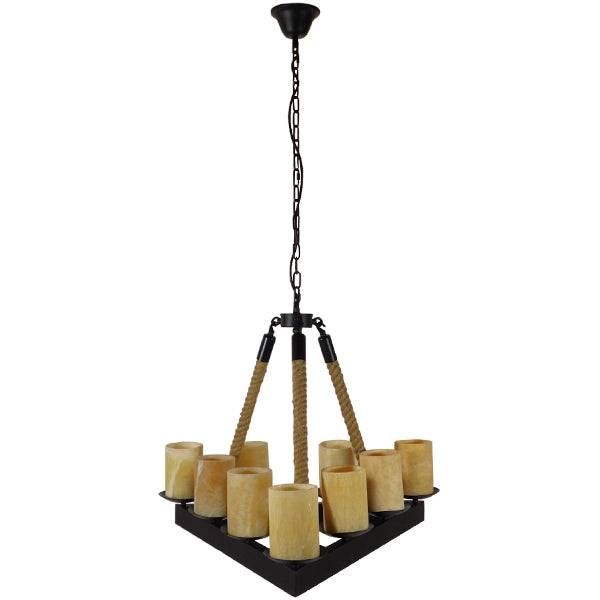 GloboStar® DOME 10001021 Vintage Κρεμαστό Φωτιστικό Οροφής Πολύφωτο Μαύρο Μεταλλικό με Όνυχα Πολυέλαιος με Μπεζ Σχοινί Μ68 x Π60 x Υ50cm - ledmania.gr