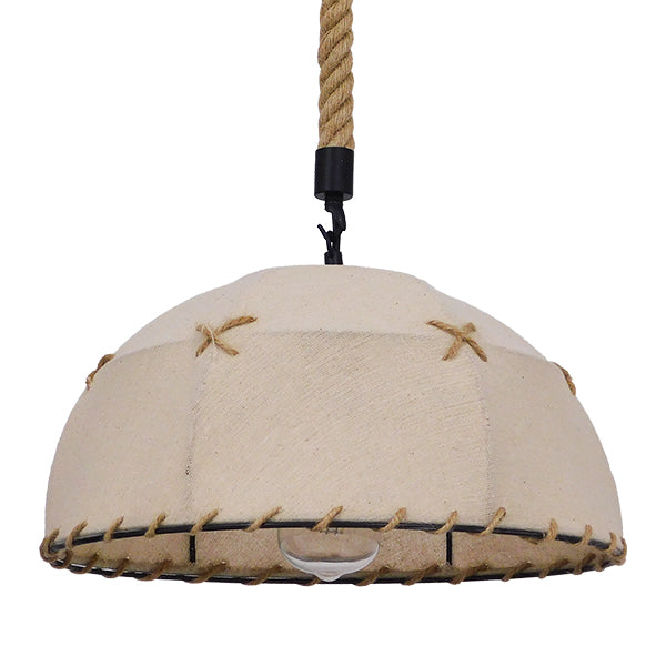 GloboStar® ANTOINETTE 01028 Vintage Κρεμαστό Φωτιστικό Οροφής Μονόφωτο με Μπεζ Σχοινί και Καπέλο Φ35 x Y20cm - ledmania.gr