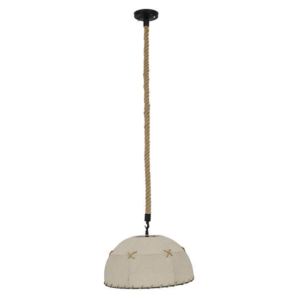 GloboStar® ANTOINETTE 01028 Vintage Κρεμαστό Φωτιστικό Οροφής Μονόφωτο με Μπεζ Σχοινί και Καπέλο Φ35 x Y20cm - ledmania.gr
