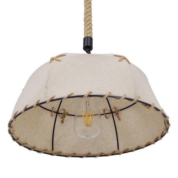 GloboStar® ANTOINETTE 01028 Vintage Κρεμαστό Φωτιστικό Οροφής Μονόφωτο με Μπεζ Σχοινί και Καπέλο Φ35 x Y20cm - ledmania.gr