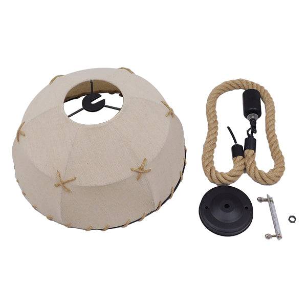 GloboStar® ANTOINETTE 01028 Vintage Κρεμαστό Φωτιστικό Οροφής Μονόφωτο με Μπεζ Σχοινί και Καπέλο Φ35 x Y20cm - ledmania.gr