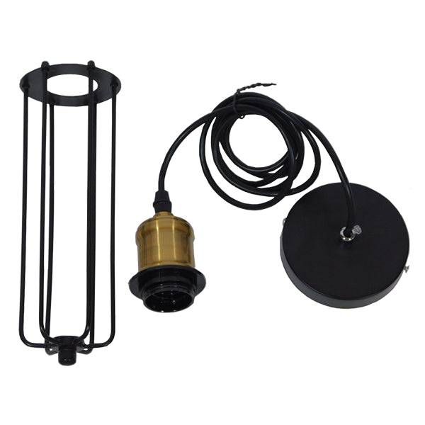 GloboStar® KLECE 01057 Vintage Industrial Κρεμαστό Φωτιστικό Οροφής Μονόφωτο Μαύρο Μεταλλικό Πλέγμα Φ7 x Y35cm - ledmania.gr
