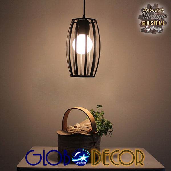 GloboStar® ZEBRA 01062 Vintage Industrial Κρεμαστό Φωτιστικό Οροφής Μονόφωτο Μαύρο Μεταλλικό Πλέγμα Φ15 x Y24cm - ledmania.gr
