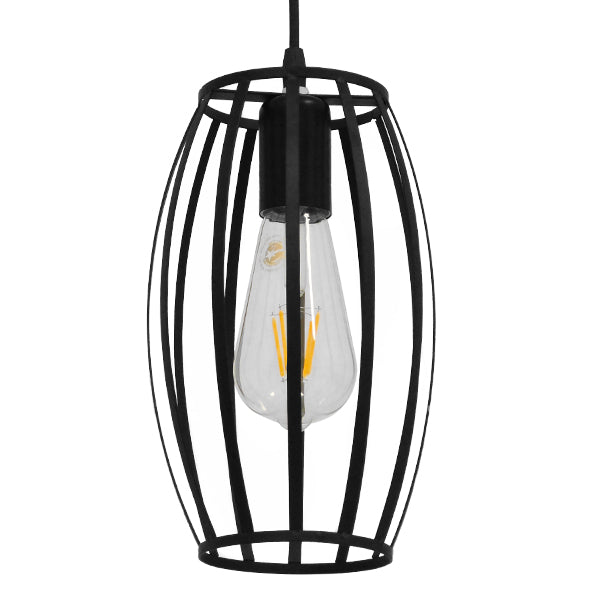 GloboStar® ZEBRA 01062 Vintage Industrial Κρεμαστό Φωτιστικό Οροφής Μονόφωτο Μαύρο Μεταλλικό Πλέγμα Φ15 x Y24cm - ledmania.gr