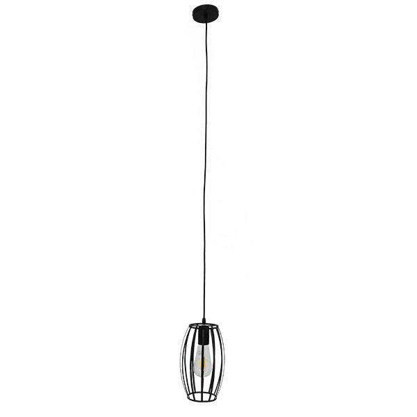 GloboStar® ZEBRA 01062 Vintage Industrial Κρεμαστό Φωτιστικό Οροφής Μονόφωτο Μαύρο Μεταλλικό Πλέγμα Φ15 x Y24cm - ledmania.gr