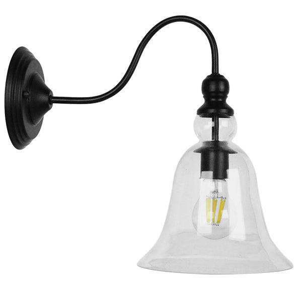 GloboStar® LILLY 01064 Vintage Φωτιστικό Τοίχου Απλίκα Μονόφωτο Μαύρο Μεταλλικό με Γυάλινη Καμπάνα Φ14 x Μ21 x Π14 x Υ36cm - ledmania.gr
