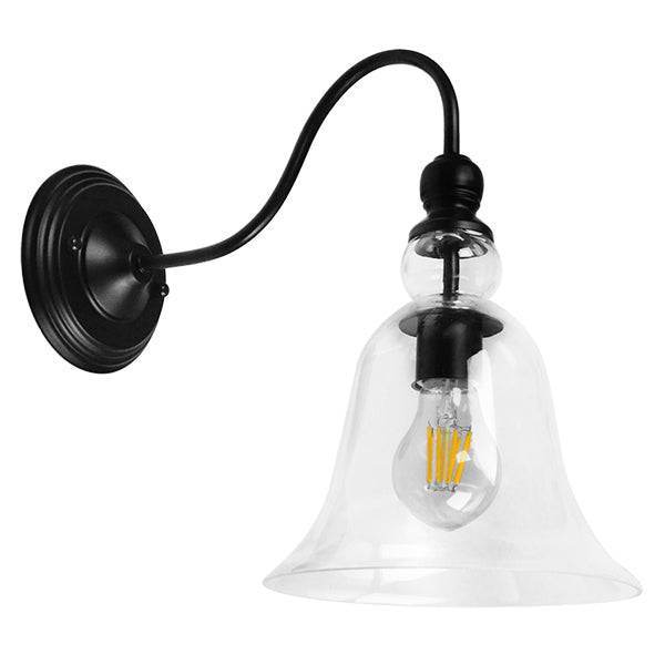 GloboStar® LILLY 01064 Vintage Φωτιστικό Τοίχου Απλίκα Μονόφωτο Μαύρο Μεταλλικό με Γυάλινη Καμπάνα Φ14 x Μ21 x Π14 x Υ36cm - ledmania.gr