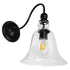 GloboStar® LILLY 01064 Vintage Φωτιστικό Τοίχου Απλίκα Μονόφωτο Μαύρο Μεταλλικό με Γυάλινη Καμπάνα Φ14 x Μ21 x Π14 x Υ36cm - ledmania.gr