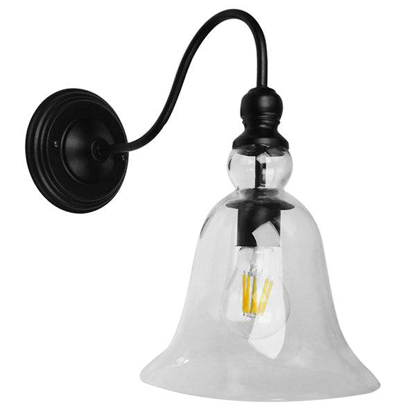 GloboStar® LILLY 01064 Vintage Φωτιστικό Τοίχου Απλίκα Μονόφωτο Μαύρο Μεταλλικό με Γυάλινη Καμπάνα Φ14 x Μ21 x Π14 x Υ36cm - ledmania.gr