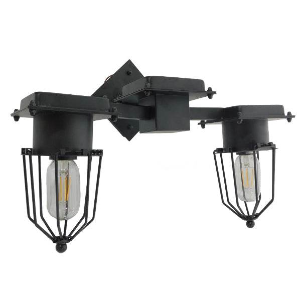 GloboStar® TORO 01079 Vintage Industrial Φωτιστικό Τοίχου Απλίκα Δίφωτο Μαύρο Μεταλλικό Πλέγμα Μ22 x Π45 x Υ27cm - ledmania.gr